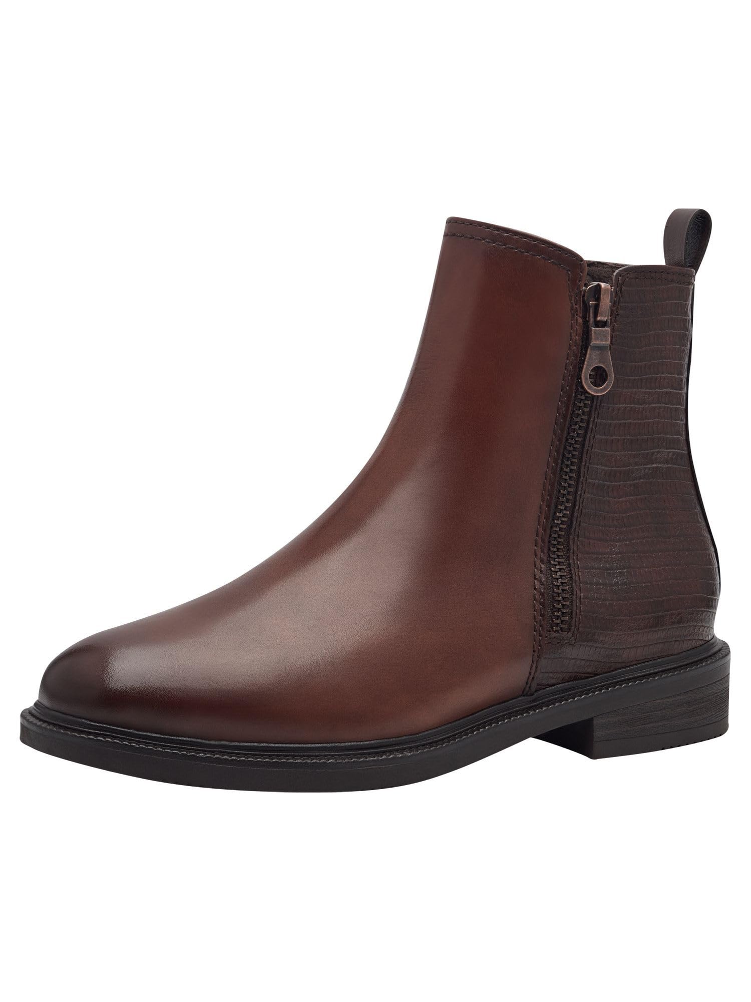 MARCO TOZZI Women's Elegant Ankle Boots without Heel with Leather Content, Cognac Comb, 7 UK