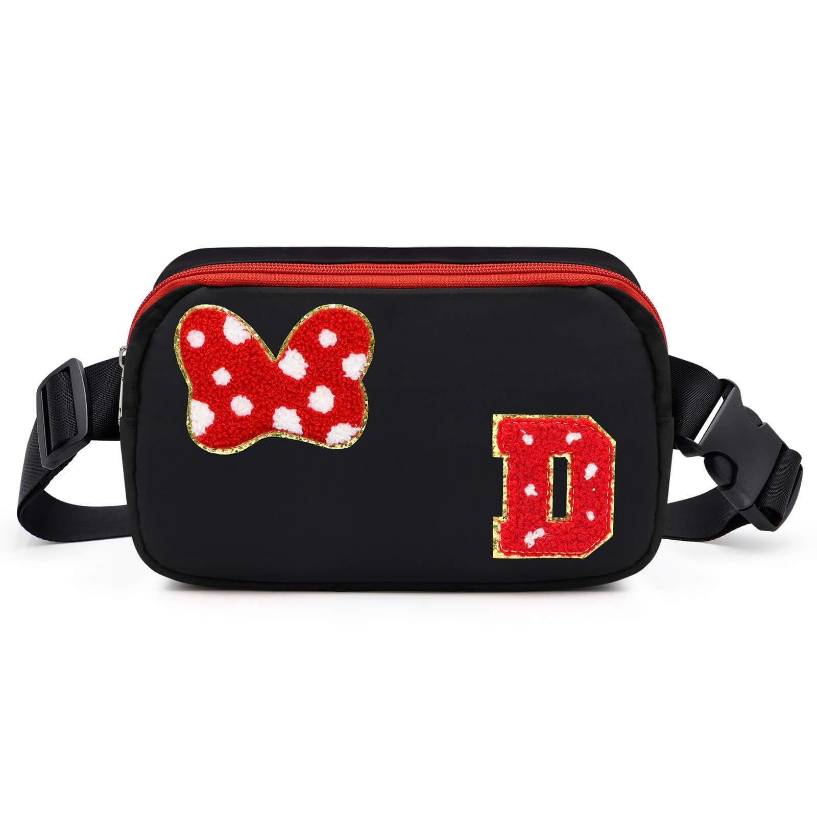 Chenille Initial Letter Bow Mouse Fanny Pack, Waterproof Park Crossbody Bag Christmas Birthday Gifts for Teen Girls Daughter Women Kids Adults, Cute