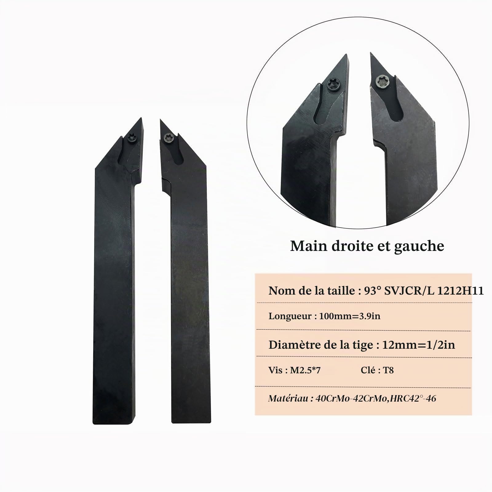 Burin rotatif 1/2" SVJCR1212H11 SVJCL1212H11+VCMT110304 Lames en carbure