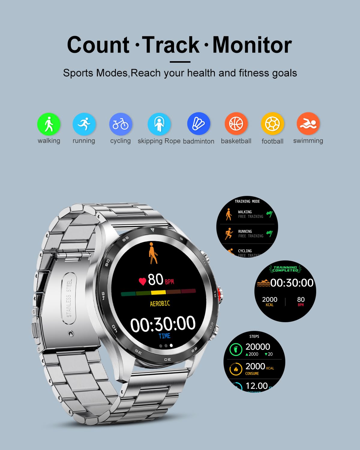 Smartwatch Uomo, con Chiamata Bluetooth e Risposta Vivavoce, Orologio Fitness Impermeabile con Cardiofrequenzimetro SpO2 Notifiche Messaggi Contapassi Cronometro Orologio Sportivo per Android iOS