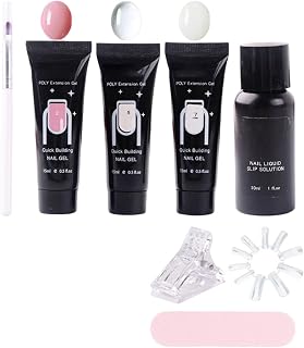 Nail Gel Kit - Naill Sculpting Forms Gels Set | Nail Amazon_uilder Gel | 3 Color Extension Gels, Nails Forms, Slip Solution, Nails File, Clip And Brush Tool Set, Long Lasting Manicure Kit
