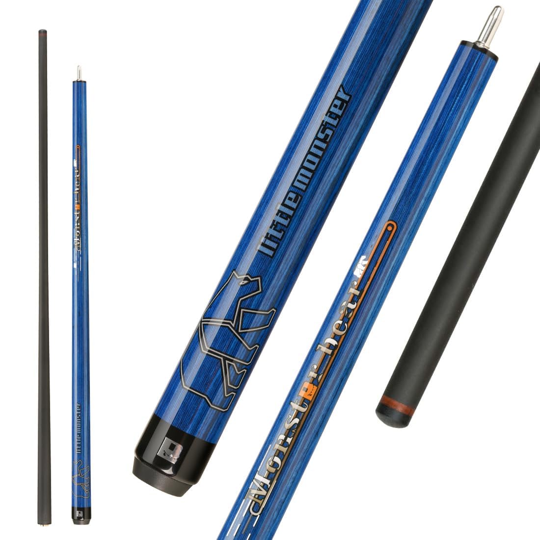 Little Monster Carbon Fiber Break Cue - 2-Stage Break Pool Cue Punch Cue Stick (Powerful and Precise) Low Deflection Billiard Punch Cue 12.9mm Tip with Soft Bag (Blue - wrapless)