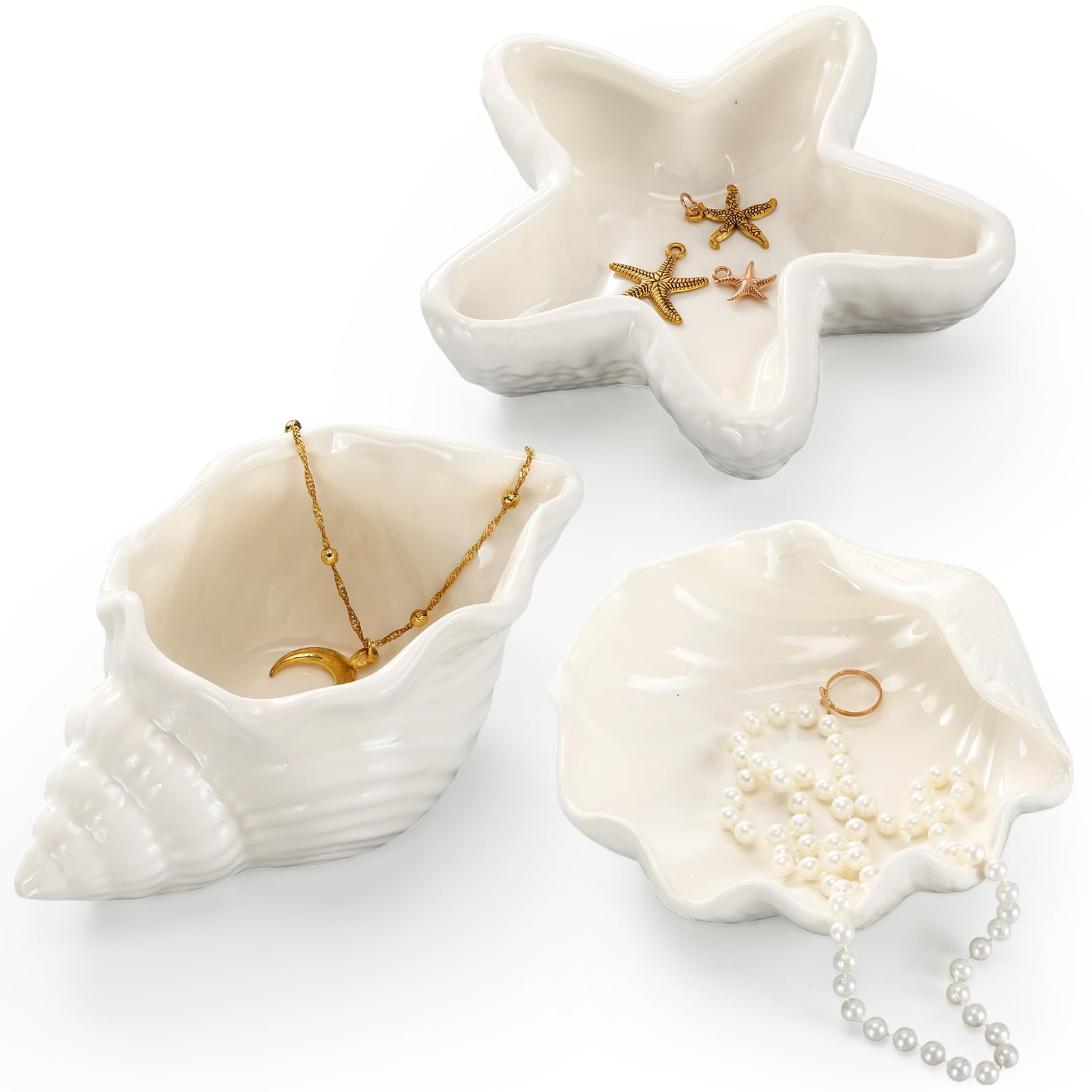 Plateau à bijoux en céramique Teenyyou conque blanche pour bagues et décoration