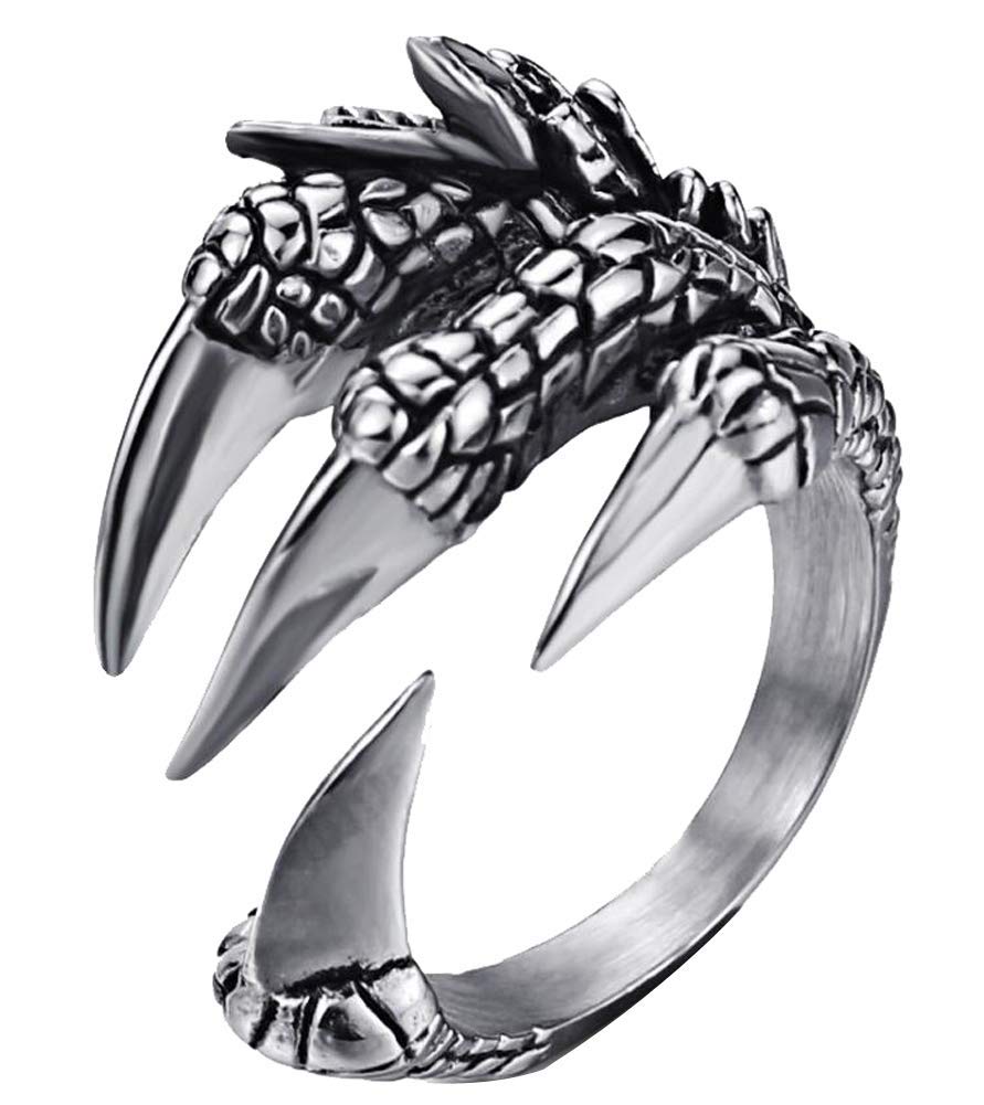 316L Stainless Steel Vintage Silver Dragon Claw Adjustable Opening Ring