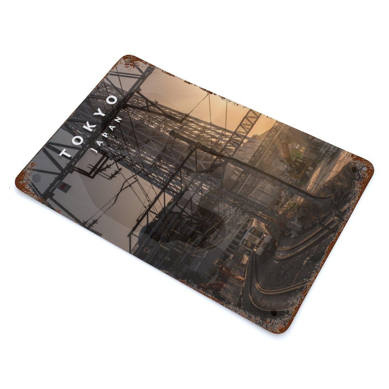 Rust Effect Skytree And Train Rusty Metal Tin Sign 11.8"x7.9", Rustic Home Decor for Living Room, Hallway And Home Decor