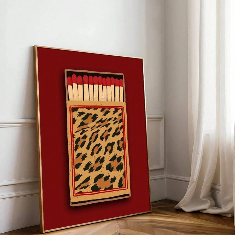 Décoration esthétique léopard Y2K avec cadre bois 40x60 pour salon