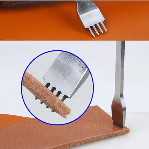 Miniatura 4 de Juego de 3 piezas de herramientas de punzonado de costura, juego de cinceles de costura de cordones para manualidades de cuero, acero blanco 2510,