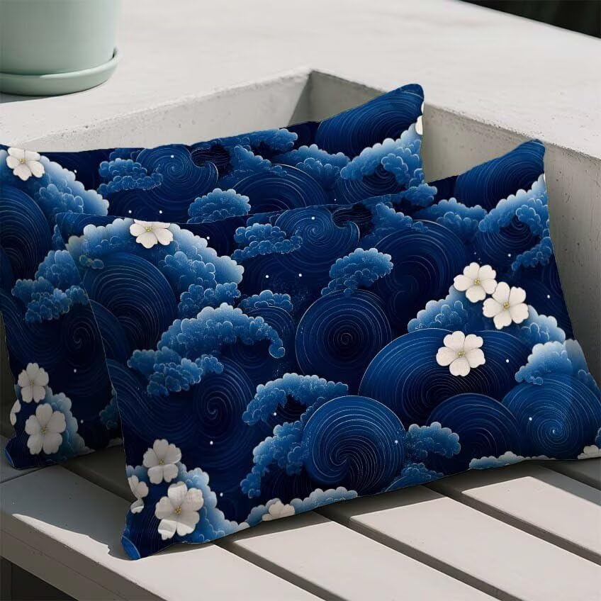 Housse de coussin 60x90cm imperméable violette effet lin avec impression double face - 2