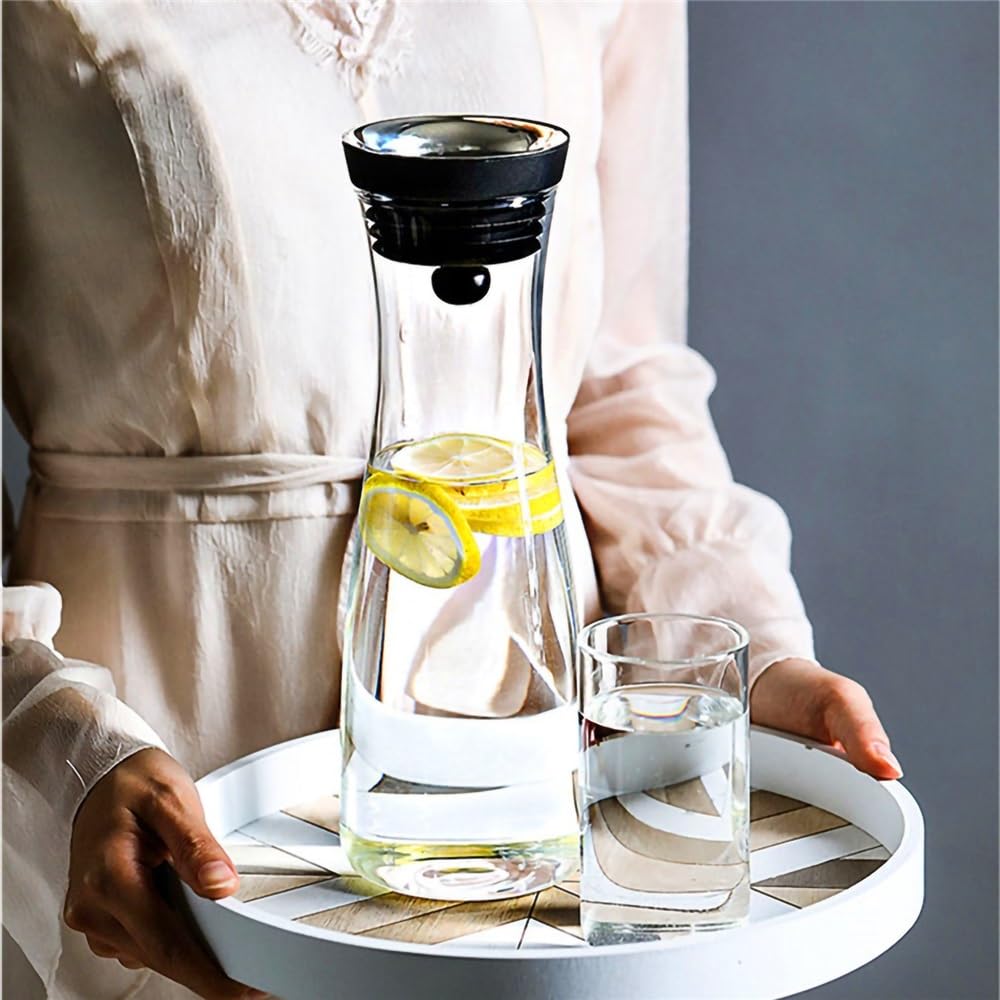 Jarra Agua Jarra de Agua de Gran Capacidad de 1500 ml, Botella de Vidrio con Tapa de Acero Inoxidable, hervidor de Agua for Jugo, Leche, Accesorios de Cocina Jarras Zumos(Negro)