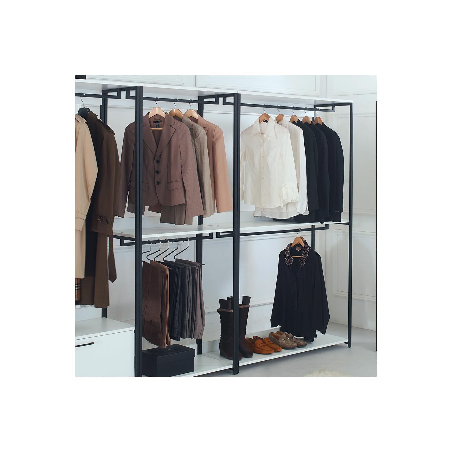 Maykoosh Southwestern Sensibilities White Freestanding Walk in Wood Closet System with Metal Frame,