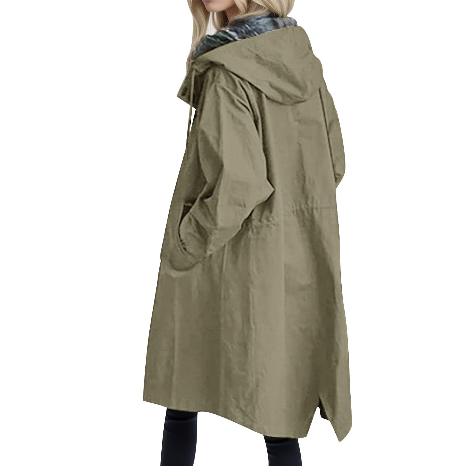 Generisch Manteau pour femme, trench, long manteau avec capuche, parka, manteau de transition, manteau d'été, veste coupe-vent, veste d'extérieur léger, trench coat, manteau, décontracté, coupe-vent
