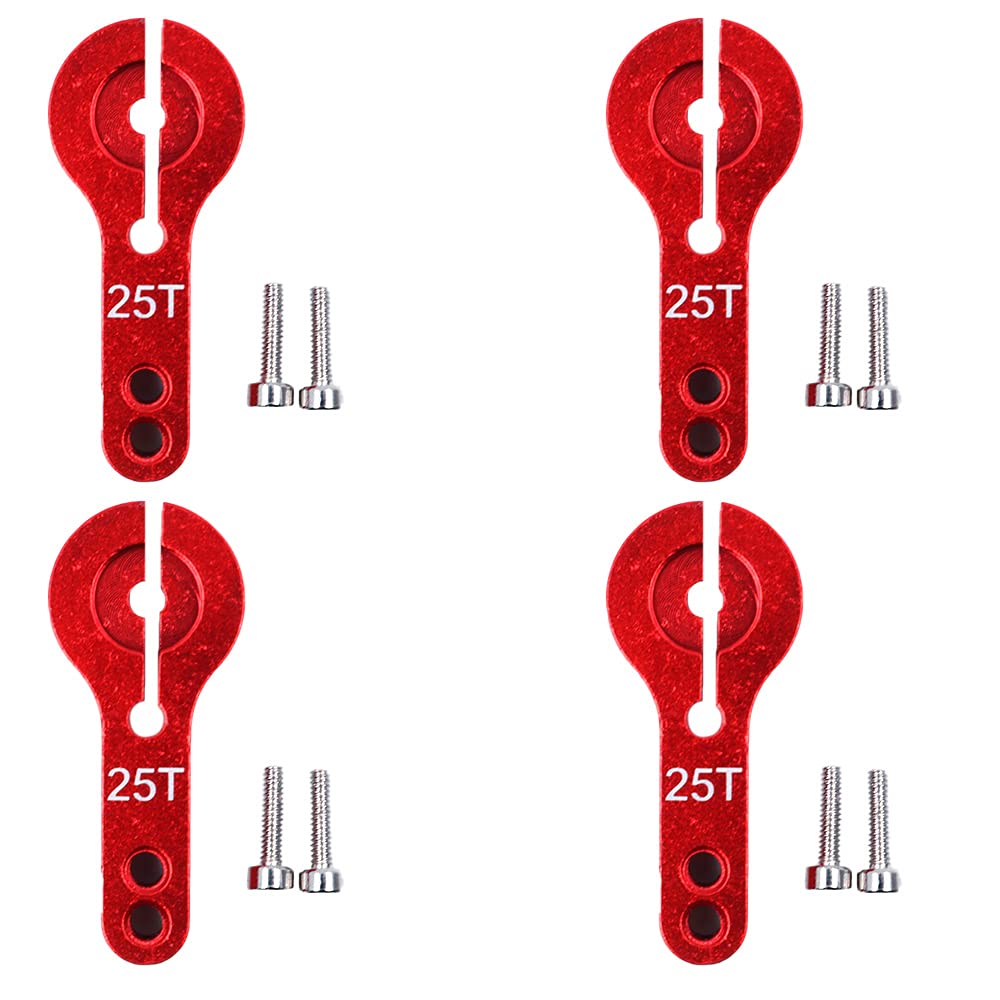 Cenpek Red 4Pcs 25T Aluminum Servo Horns M3 Threads Metal Steering Arm For Rc Car Truck Buggy Airplane