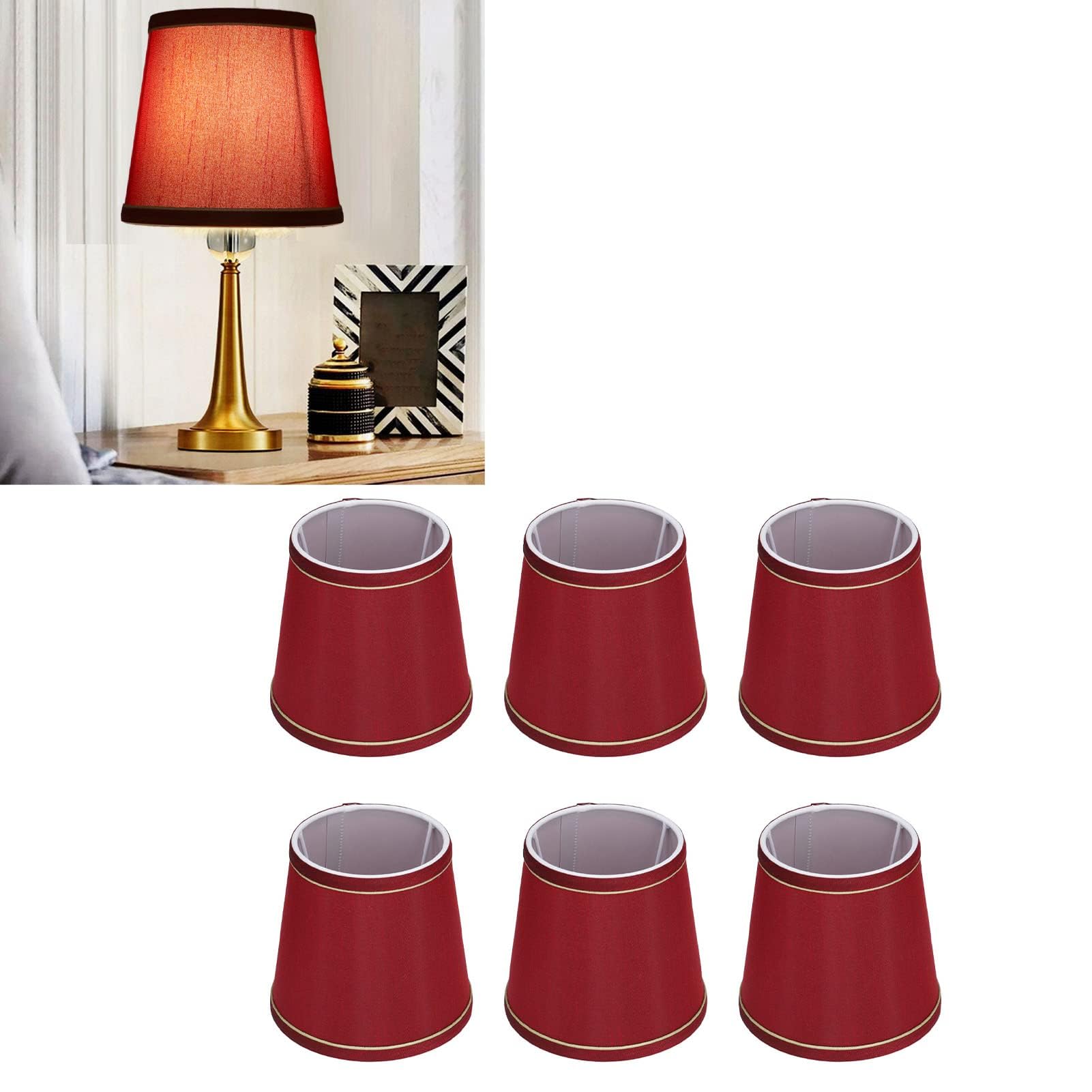 Small Lamp Shade Set of 6, Chandelier Lamp Shades Lamp Shades for Table Lamps Small Lamp Shades Clip on Bulb for Home Bedroom (Red) - Image 2