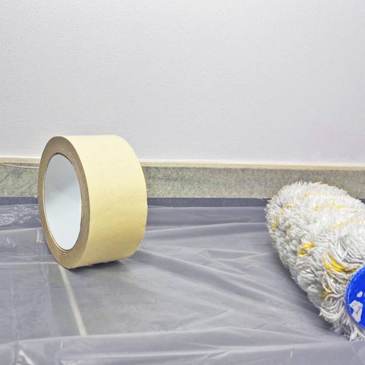 TECPLAST Lot de 18 Rubans de masquage 50 mm x 50 m jusqu'à 80° - Adhésif de masquage jaune pour la peinture