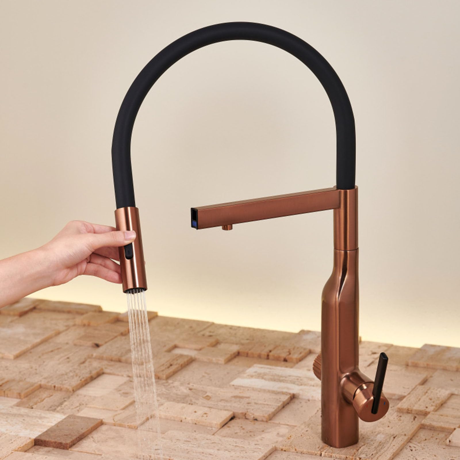 Grifos Cocina Fregadero Flexible Rotación de 360° Grifo 3 Vias Osmosis Extensible,oro Rosa Cepillado