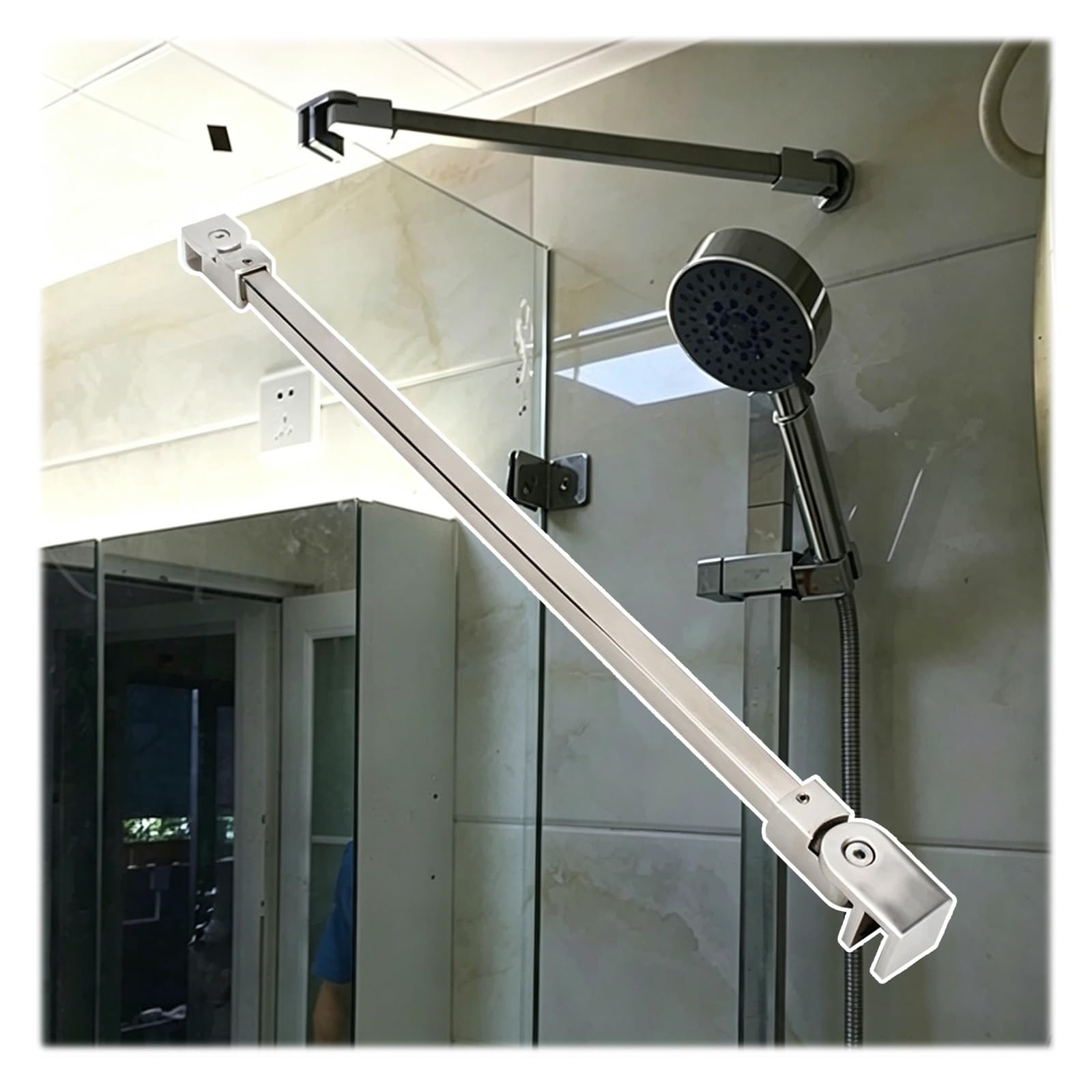 PYYDJQ Fixed Glass Stabilizer Rod 16 20 24 28 32 36 40 48 Inch, Flexible Supporting Bar for Shower Glass 1/4" to 1/2" Thick, Shower Door Stabilizer Arm(Silver,36inch/91.4cm)