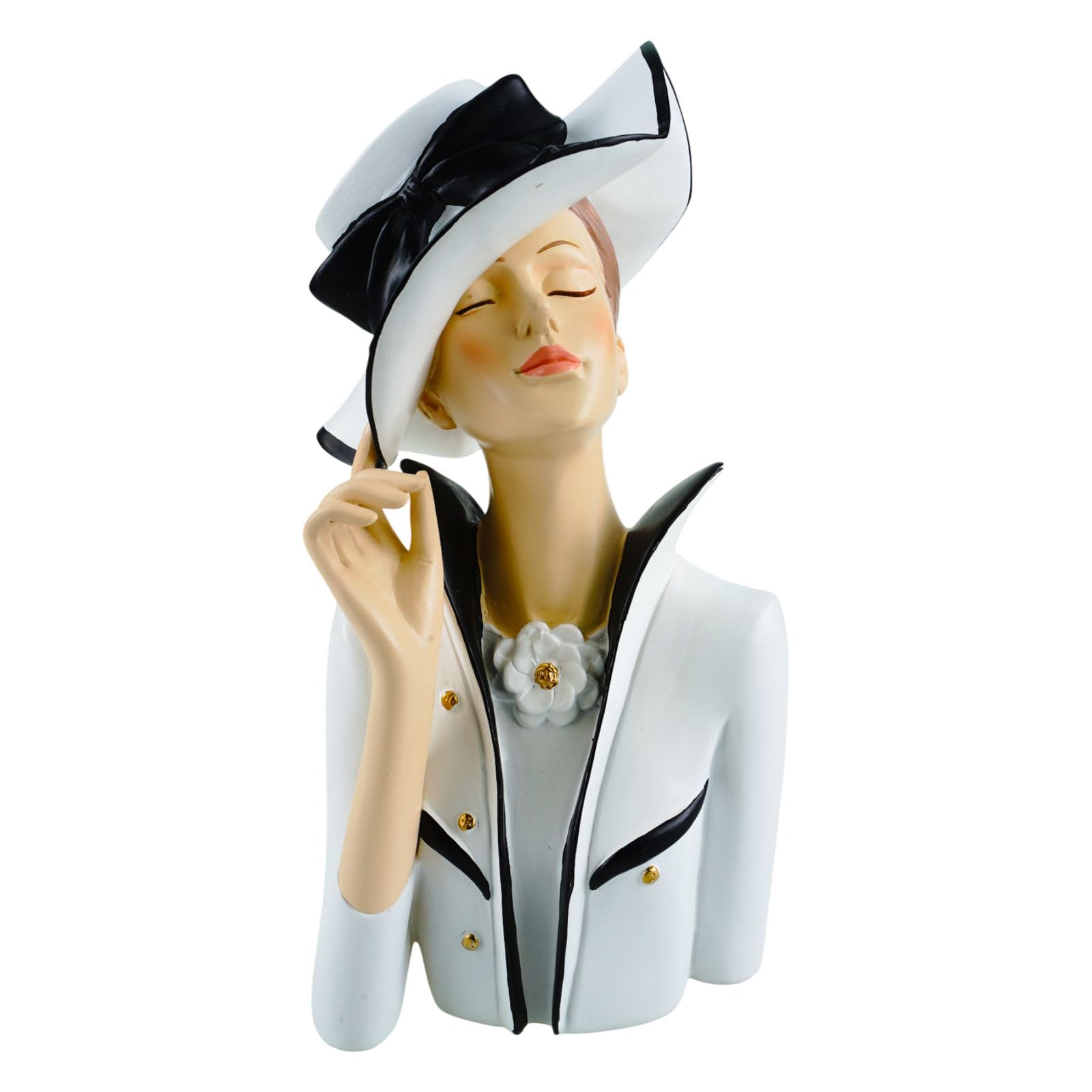 formano Deko Büste Dame modern Dekofigur Frauenbüste Polyresin Handbemalt 28 cm Stilvolle Wohnaccessoires in Weiß-Schwarz Elegante Tisch- & Regaldekoration