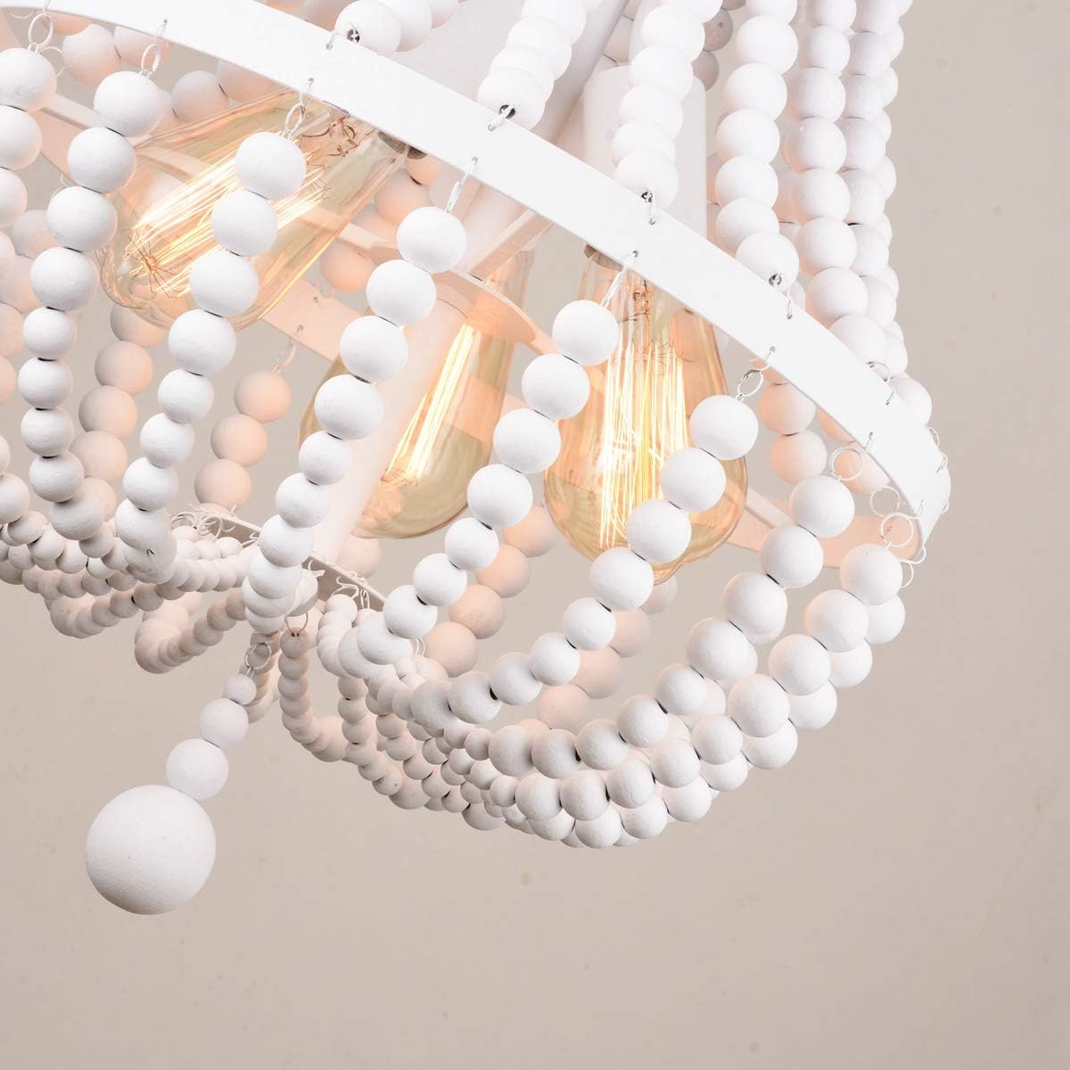 🛒 Crаzу Dеаlѕ ALICE HOUSE 14.2 Wood Bead Chandeliers, Rustic White Finish, 3 Light Wood Beaded Pendant Light for Dining Room, Kitchen, Entryway and Bedroom, ETL Listed, AL9031-P3