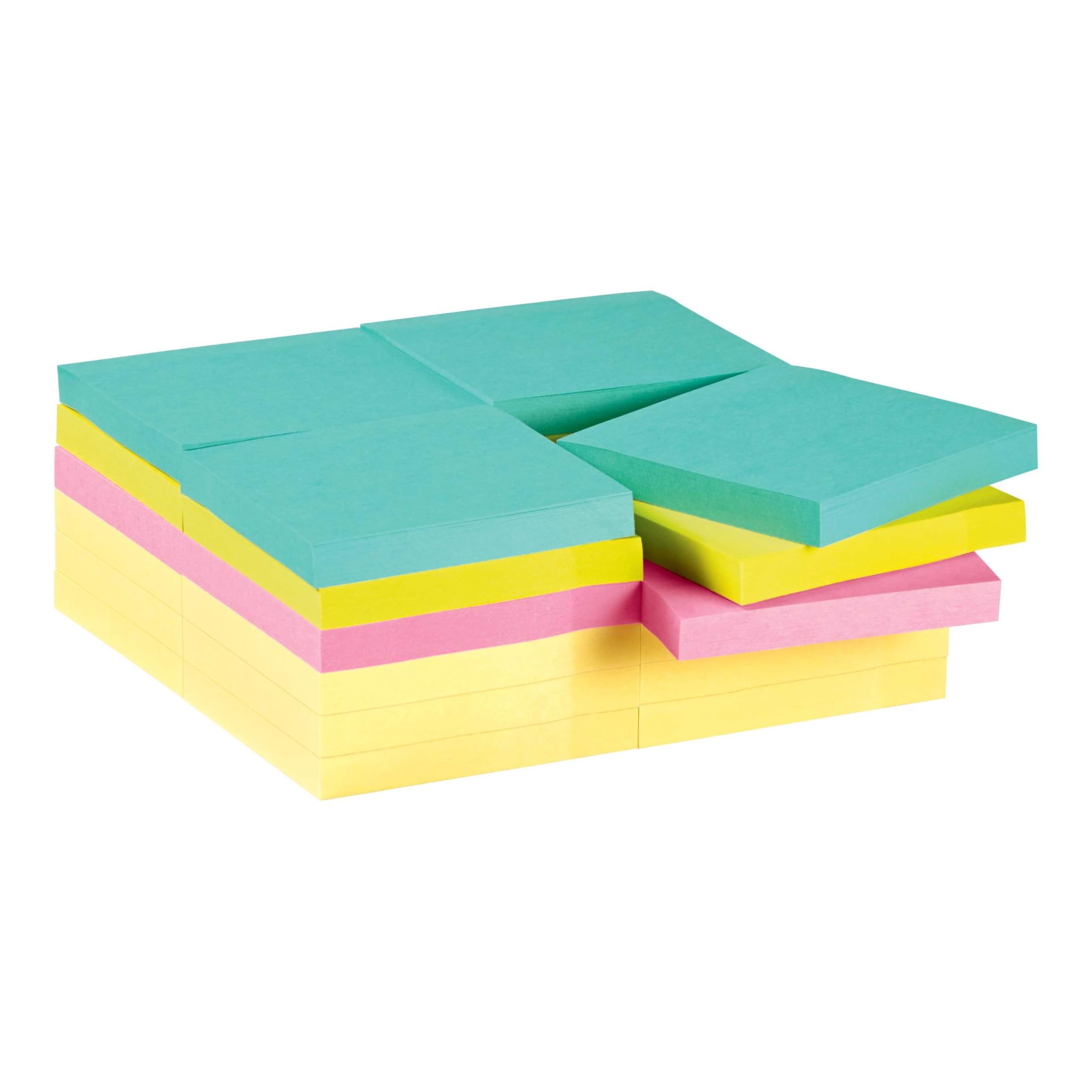Post-It Super Sticky Notes, 3 in. x 3 in., Miami Collection, 24 Pads/Pack, 90 Sheets/Pad Blu, Verde, Rosa, Giallo 90fogli pouch autoadesiva