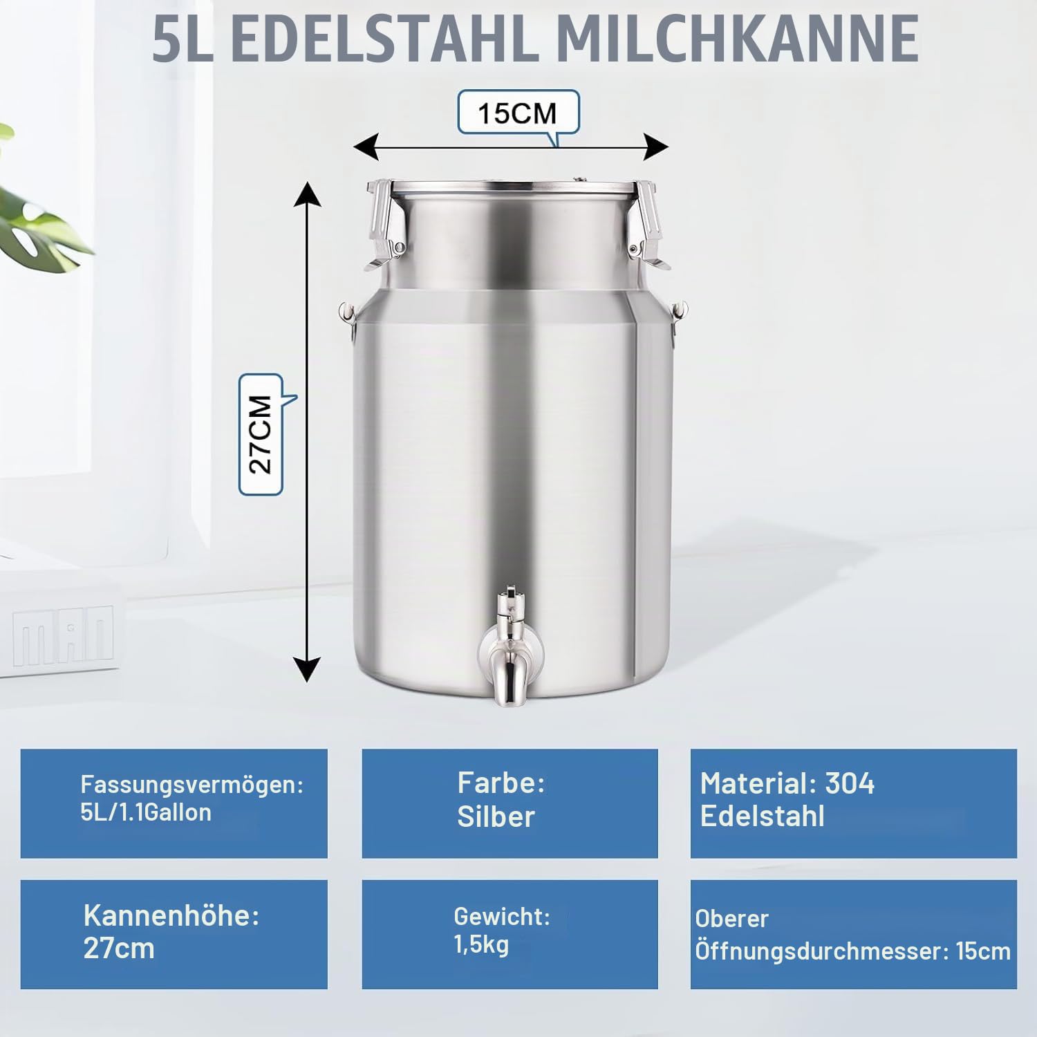YUCHENGTECH 304 Milchkanne Edelstahl 5L mit Wasserhahn Und Versiegelter