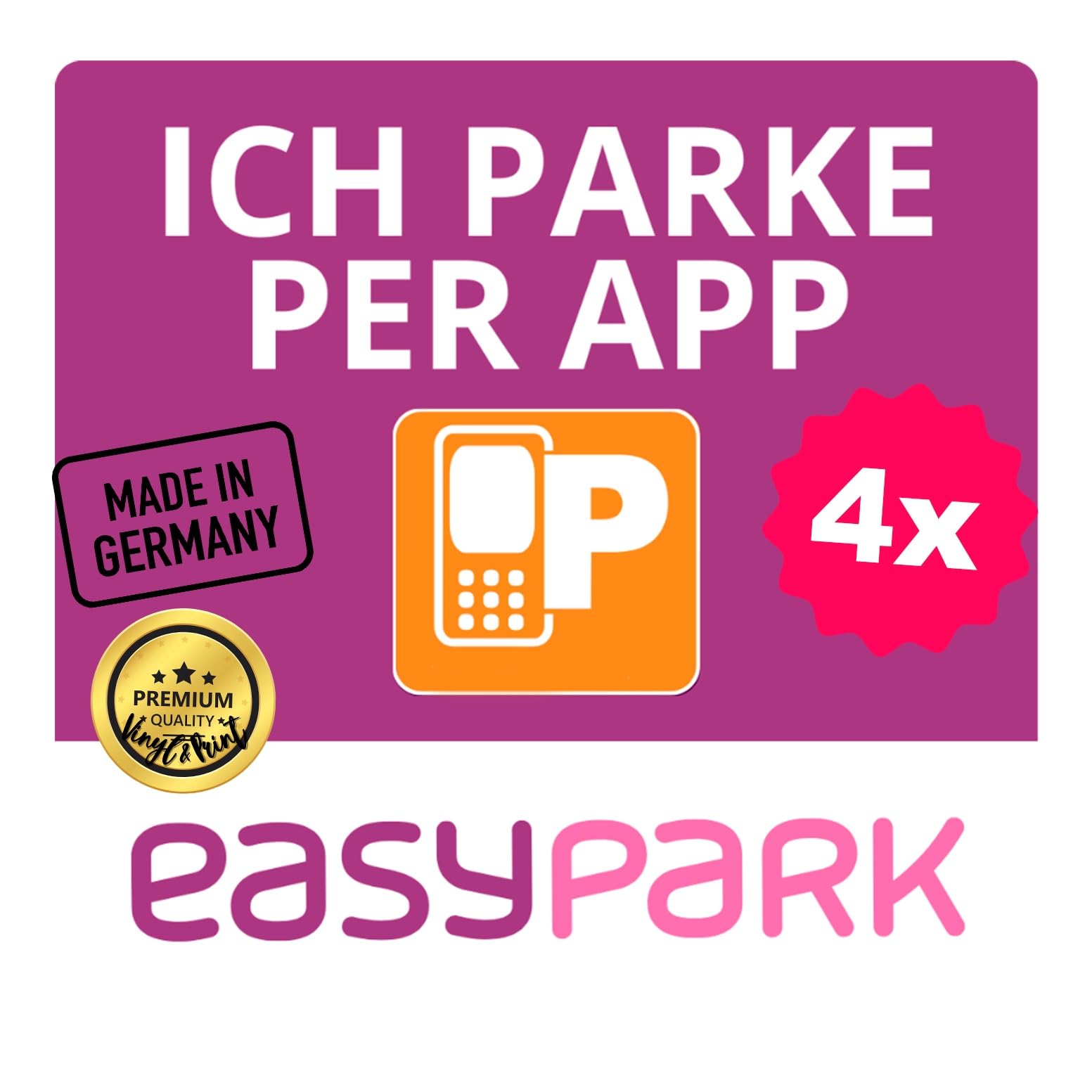 EASYPARK Easy Park ICH PARKE PER APP Hinterglasaufkleber – Parkvignette Sticker KFZ Aufkleber (5,7 x 5,7 cm) Vignette für Windschutzscheibe – App-Parken, Auto Innenaufkleber, Made in GERMANY (4)