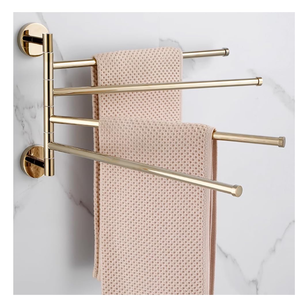 LMYSXAOZ Antique Brass Swing Out Towel Bar Gold Wall Mounted Bath Holder, Bathroom Hand Rack Folding Arm Swivel Hanger Storage Organizer Polished Fin gold-4bar