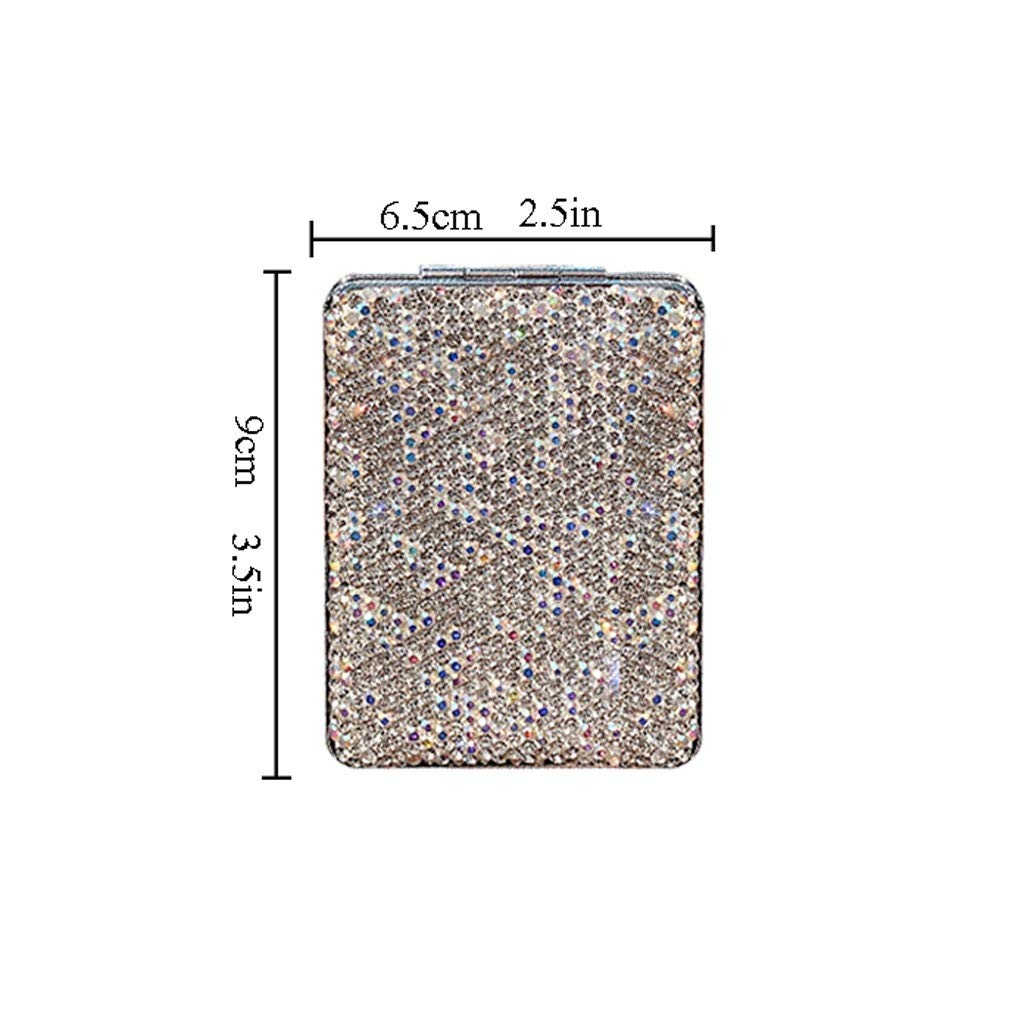 Specchio da Trucco Mini specchio quadrato portatile del trucco del diamante-incrostato con la piccola copertura di flip a soffitto specchio tascabile pieghevole for le donne Specchio Cosmetico