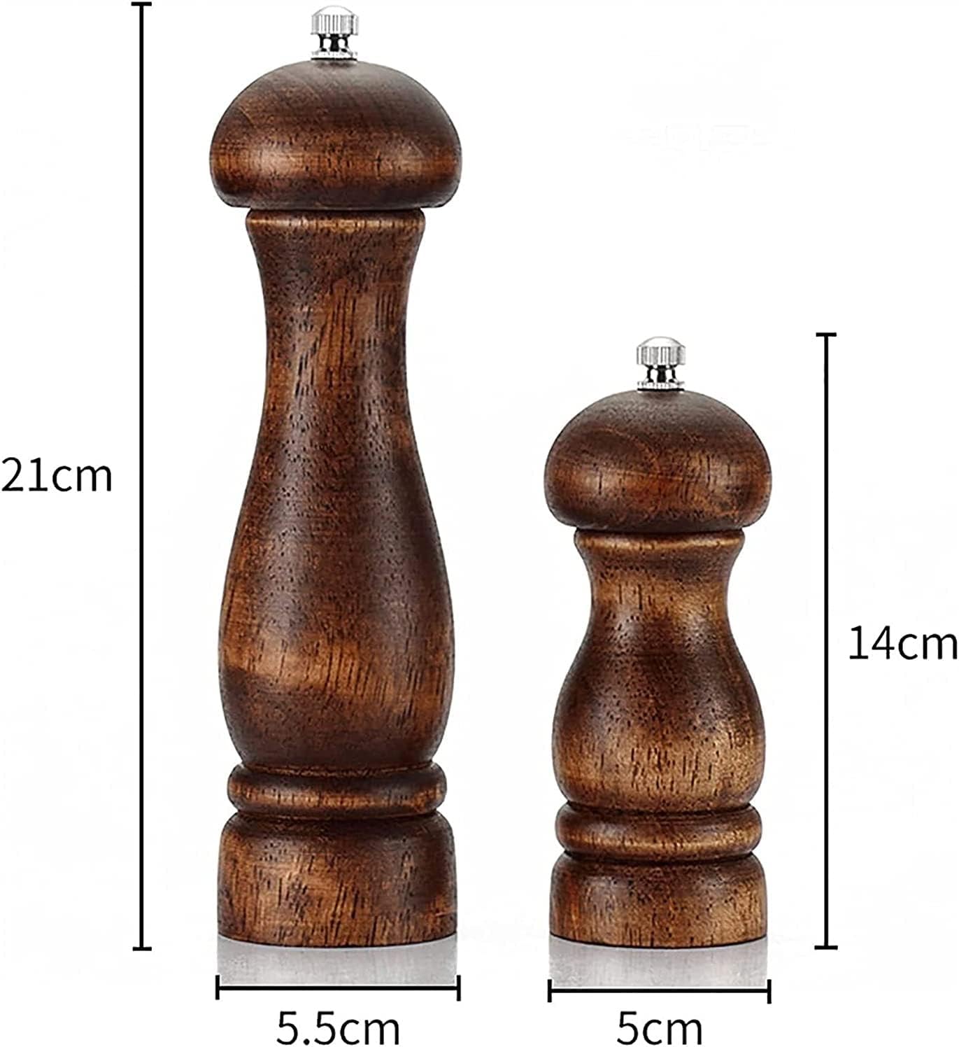 Wooden Pepper Mill Set Salt Pepper Grinder Kit Manual Mills Solid with Strong Adjustable Ceramic Grinders