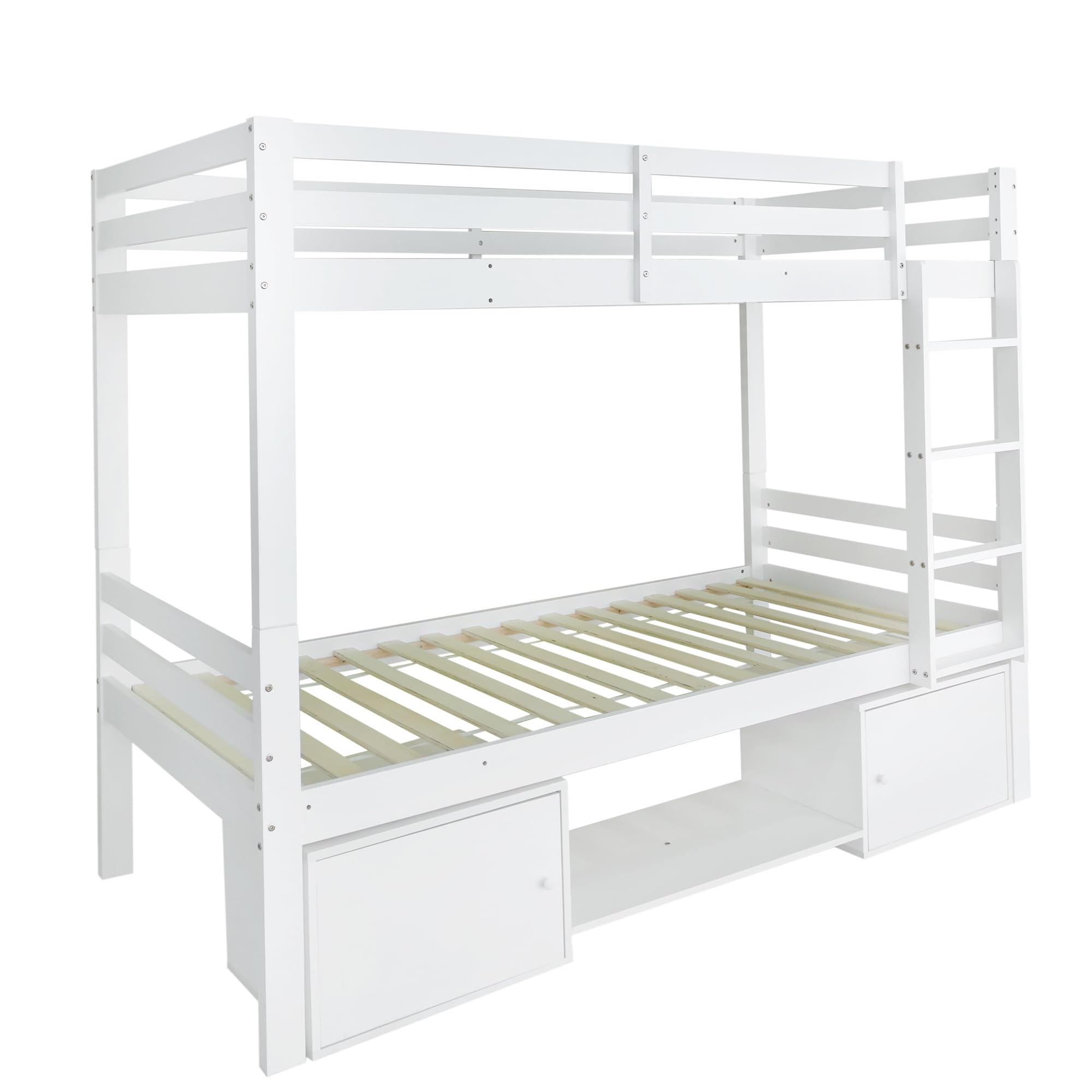 REXO Litera para niños de 90 x 200 cm, con zapatero y armarios, cama dividida en 2 camas individuales, cama individual, cama juvenil (blanco/con zapatero)