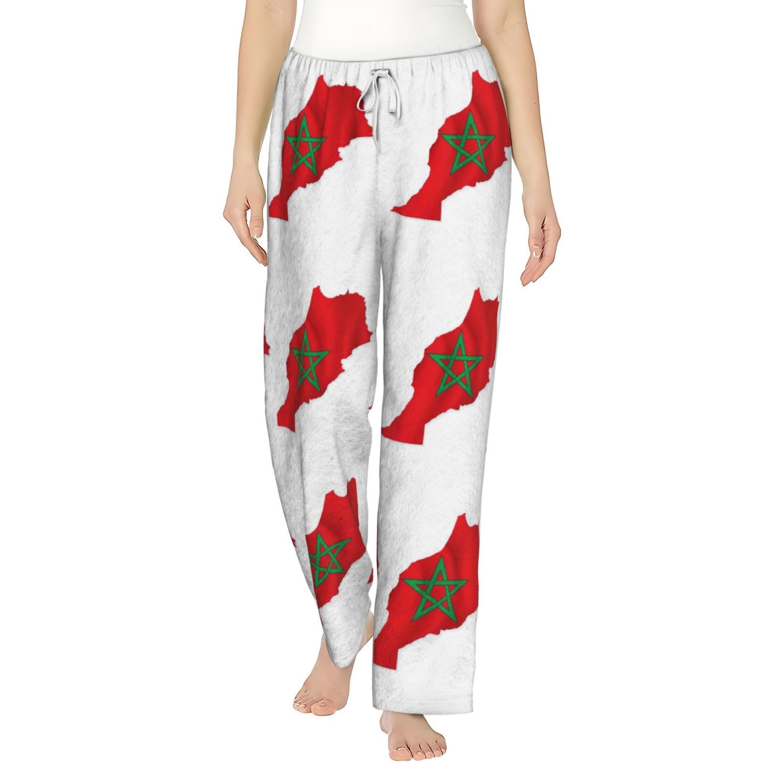 Flanell-Pyjamahose mit Marokko-Flagge, für Damen, warm, bequem, für Urlaub, Weihnachten