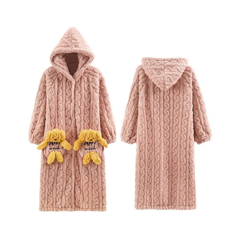 Fluffy Robes for Woman Soft Flannel Thermal Pajamas Fashion Sleepwear for Woman Teddy Style Hoodies Robe for Lady