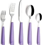 ANNOVA 20PCS Stainless Steel Silverware Set with Colored Handles Comfortable to Hold - 4 x Dinner Forks, 4 x Salad Forks, 4 x Table Knives, 4 x Tablespoons, 4 x Teaspoons (Light Blue, 20 Pieces)