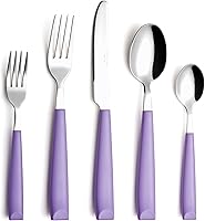 Vista 14 de Juego de cubiertos Annova de acero inoxidable con mangos coloridos, juego de utensilios de cocina, incluye cuchillos de cena, tenedores, cucharas