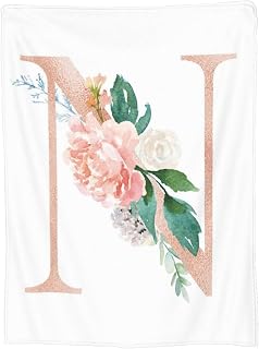 Letter N with Flowers Composition Cozy Flannel Plush Blanket Ultra-Soft Micro Fleece Blanket All Seasons Gift Sherpa Bed Decor Quilts for Sofa Car Camping Couch Travel Nap 40"X30"