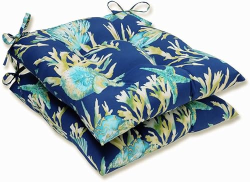 Miniatura 1 de Pillow Perfect Daytrip Pacific - Cojín de asiento para exteriores e interiores (parte trasera cuadrada), 19 x 18.5 pulgadas, azul, 2 unidades