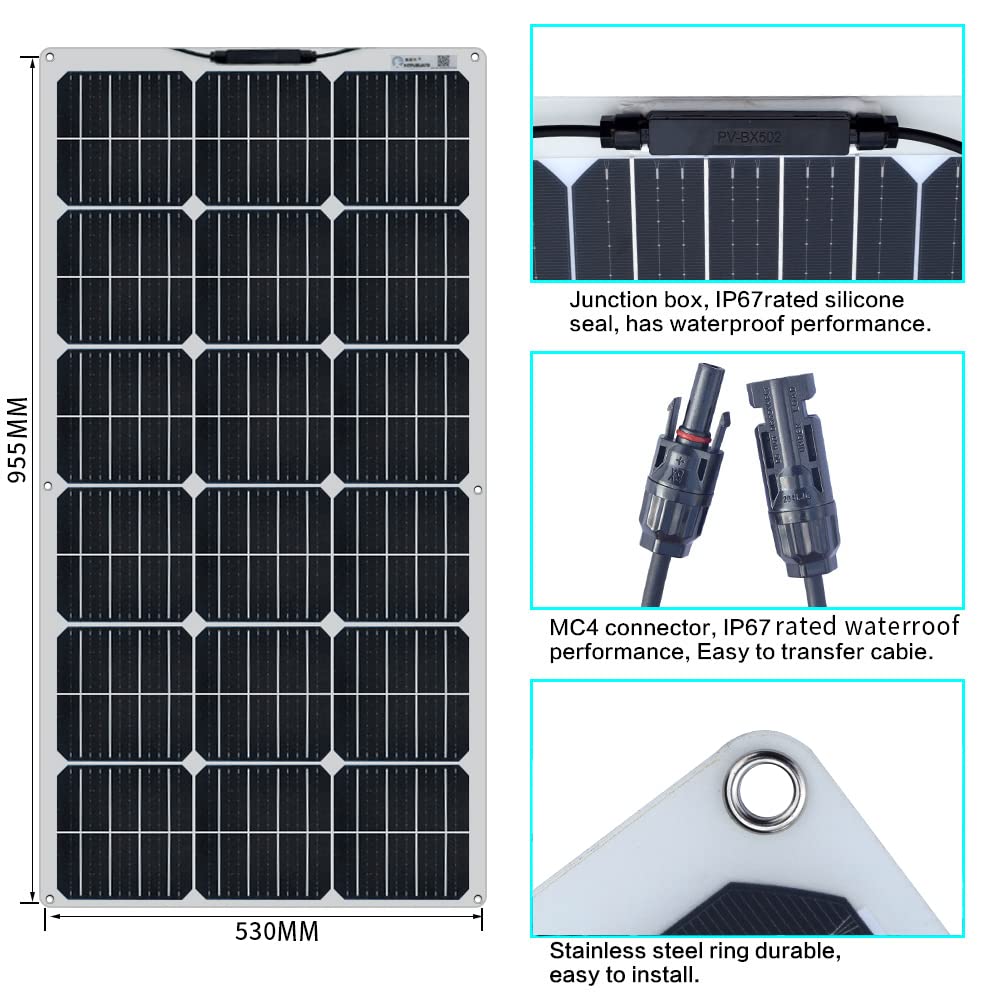 XINPUGUANG Pannello solare flessibile da 100 W 12V Kit modulo mono per barca, auto, roulotte, ricarica della batteria 12v (100)