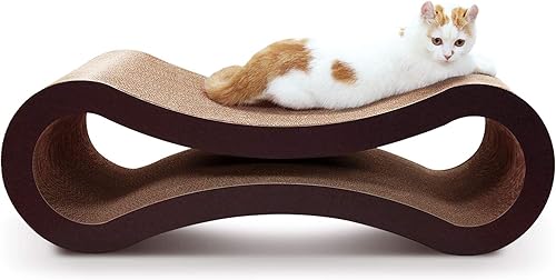 Miniatura 19 de FluffyDream Rascador de cartón para gatos, almohadilla para rascar, protector de muebles de cama, forma infinita (madera, en forma de L)