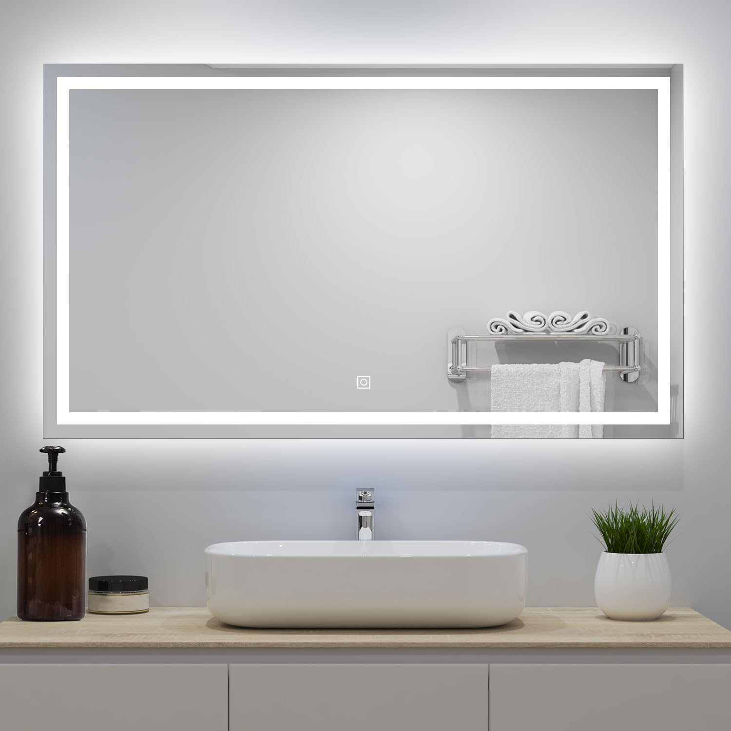 Biubiubath Bathroom 1200x700mm Bathroom LED Mirror with Lights Demister Touch Sensor Wall-mounted Horizontal/Vertical