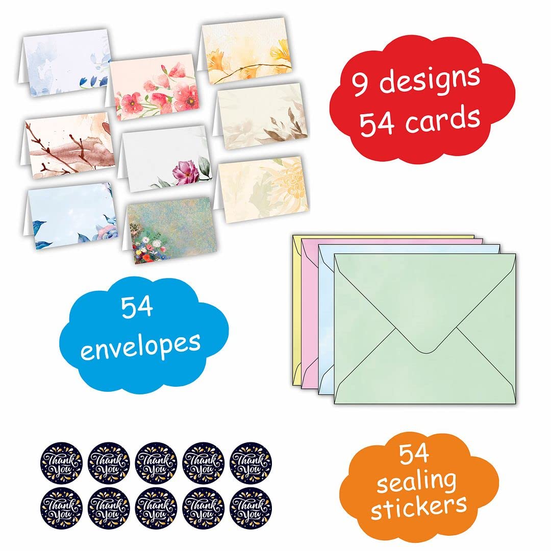 KREEPO Greeting Cards 9 Unique Design Blank Notecard with Envelopes for All Occasions(54pcs)(3x4 inch)_k7 4