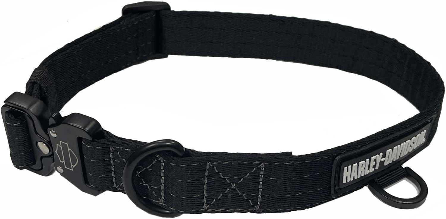 Harley-Davidson Nylon H-D Rubber Logo Adjustable Pet Collar - Solid Black (M)