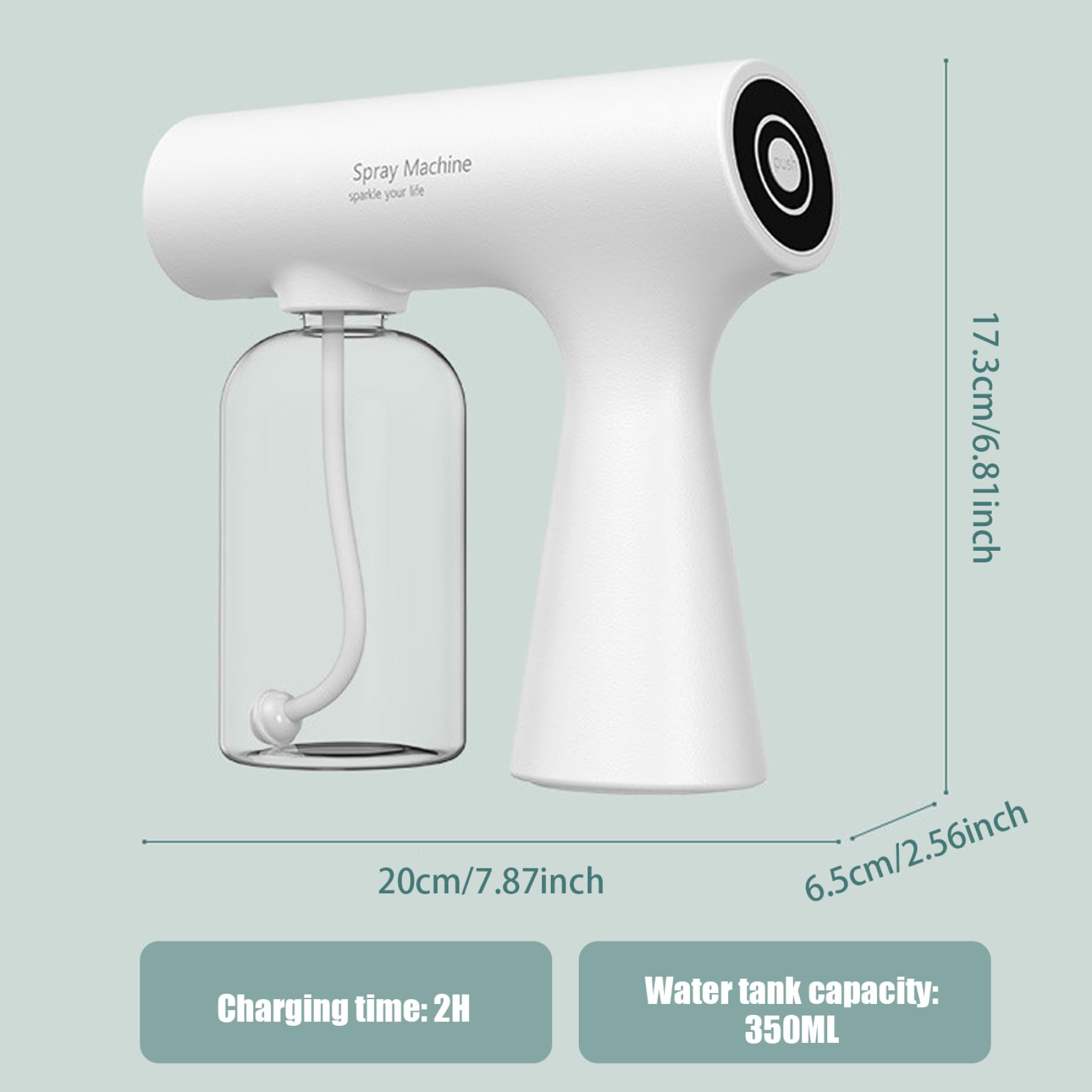Spruzzatore per atomizzatore con luce blu, nechger da 350 ml di disinfezione da 350 ml, macchina da fogger regolabile a 2 modalità, spruzzatore elettrostatico ricaricabile per cucina, bagno, nego