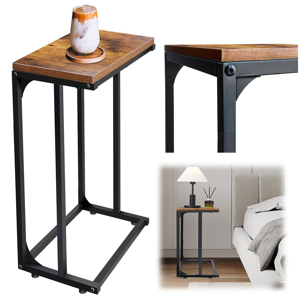 Sofa Side Table Living Room, Sofa End Table Side Table Bedroom, C-Shape Snack Table Coffee Table Couch Table Bedside Table for Home, Small Corner Table Bedside Snack Table w/Anti-scratch Table Legs