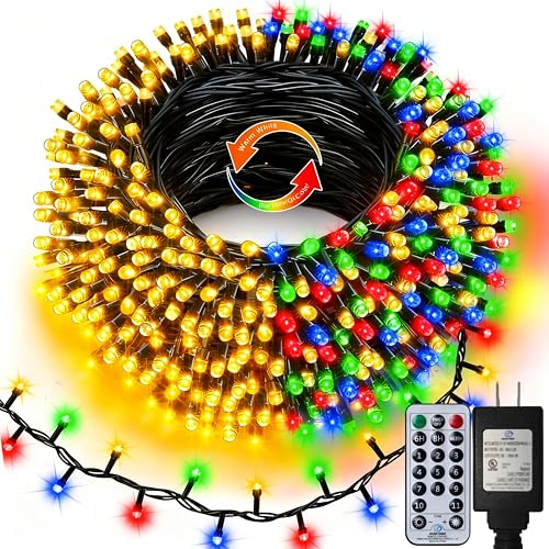 echosari Christmas Lights 66Ft, 400 LED Connectable Dual Color Changing String Lights Plug in with Timer for Tree Garden Indoor Decor (Warm White & Multicolor)