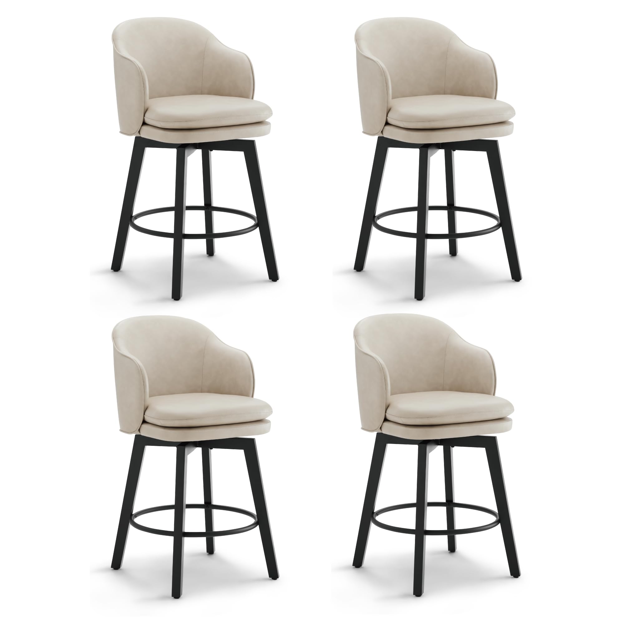 Photo 1 of KISLOT Counter Height Barstools 26 inch Upholstered Swivel Bar Stools with Back for Kitchen Island,Set of 4,Beige PU Leather