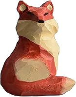 Handmade Red Wooden Fox Figurine Sculpture - Lifelike Carved Fox Statue for Home Office Decor & Gifts