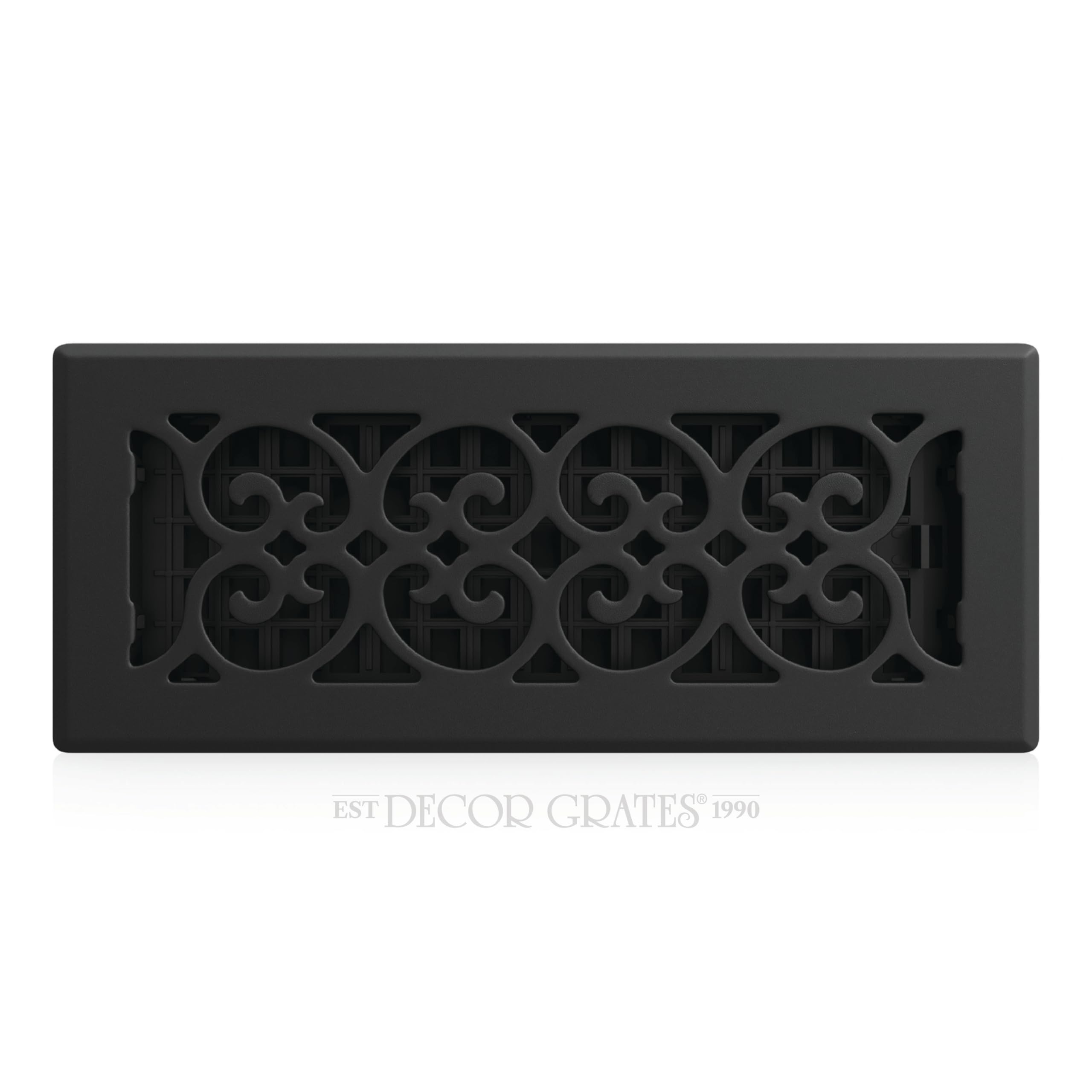 Photo 1 of Decor Grates Metal Scroll Decorative Air Vent Cover 4x12 Floor Register – Adjustable Control Lever – AC Floor Vent Covers for Home Floor Vents – Fits 4 x 12 Inch Opening – Textured Black (ST412)