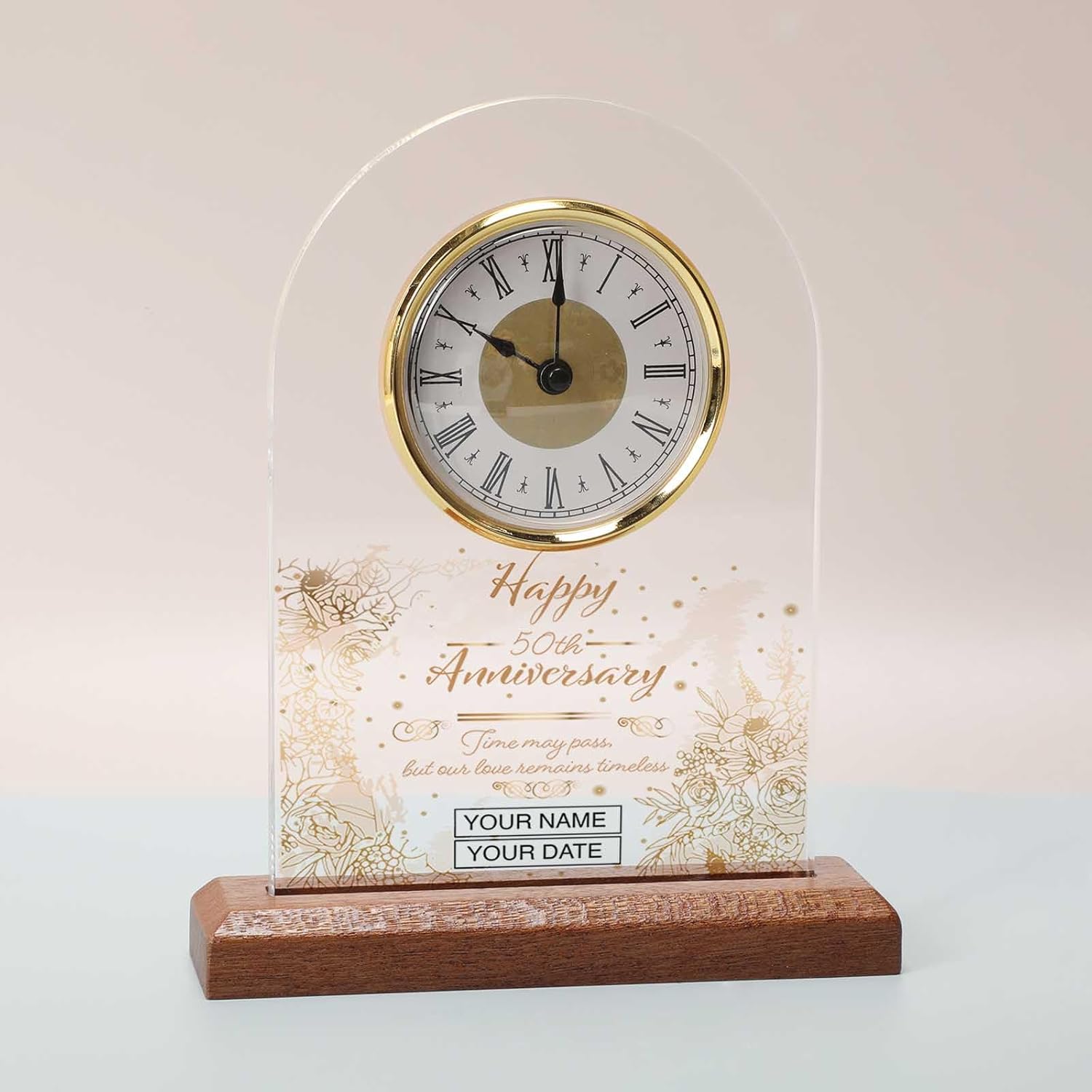 Personalized 50th Wedding Anniversary Clock Gifts, Golden 50 Years of Marriage Gift, Happy 50th Anniversary Decoration Gift for Couple Parent Women Mom Husband Wife