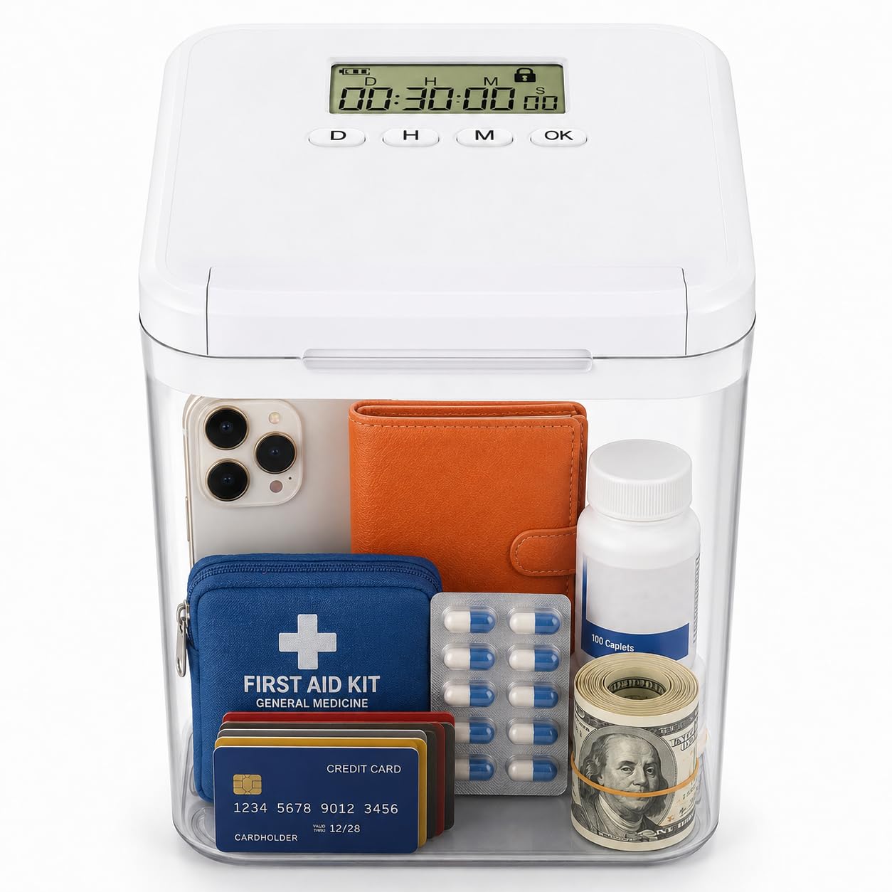Normodic Timed Lock Box with LED Display, Lockable Storage Box with Combination Lock, Locked Medicine Box Electronic Lock Box for Phone Food Snack Self-Control