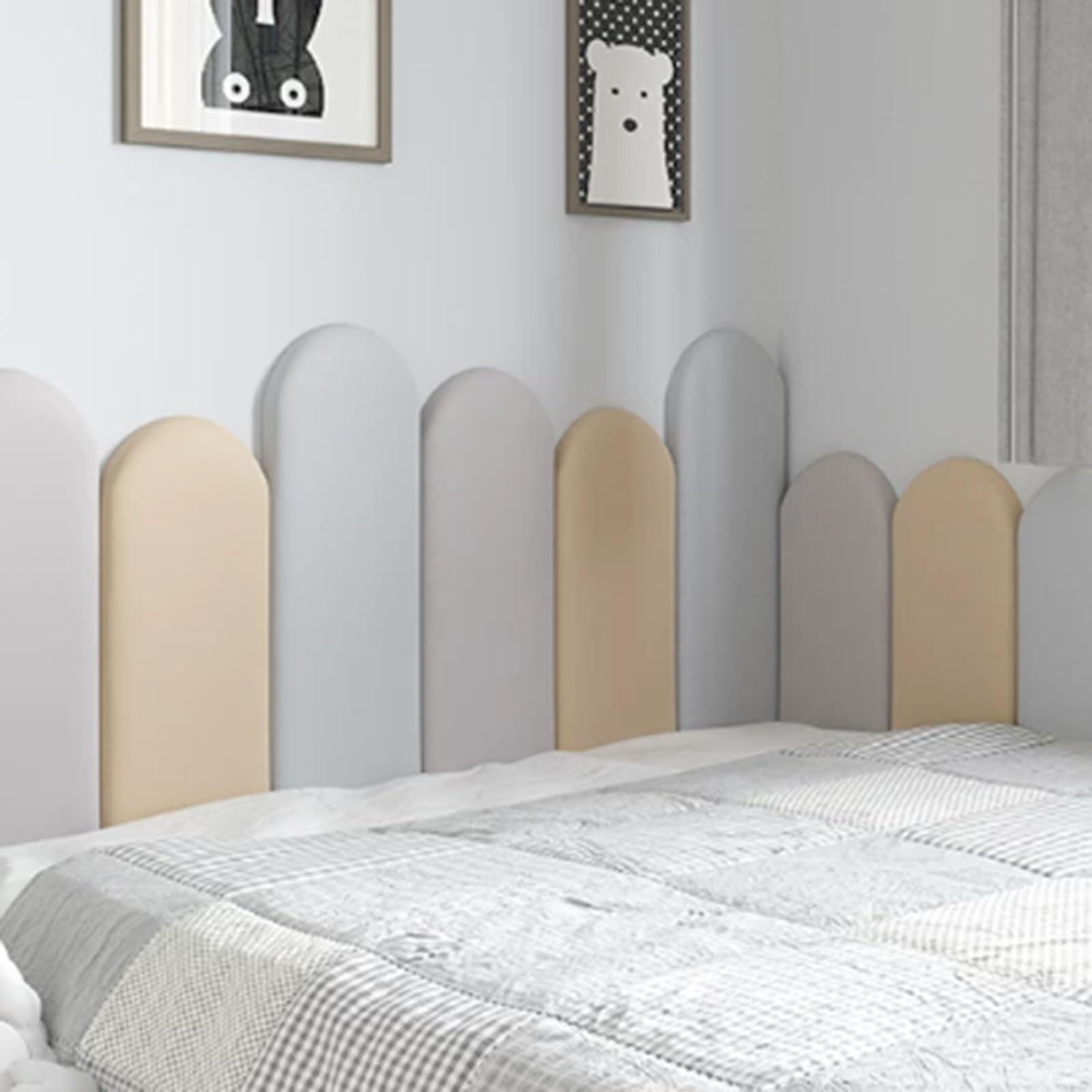 Panneaux de Tête de lit Rembourrés Auto-Adhésifs, Coussin de Tête de lit Mural en Mousse Souple, Rembourrage Mural Anti-Collision, Panneaux Muraux Décoratifs en Tissu pour Chambre