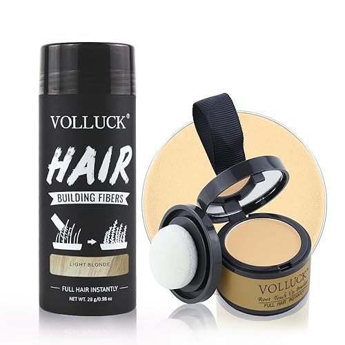 VOLLUCK Polvo de retoque de raíz para el cabello, cobertura de raíz, polvo de sombra de línea capilar + fibras capilares para adelgazar el cabello,